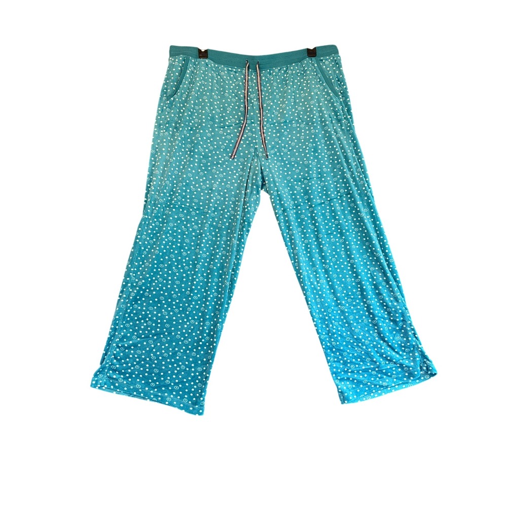 Nautica Pajama Pants Women XXL Teal Excellent Polka Dot Loungewear Drawstring